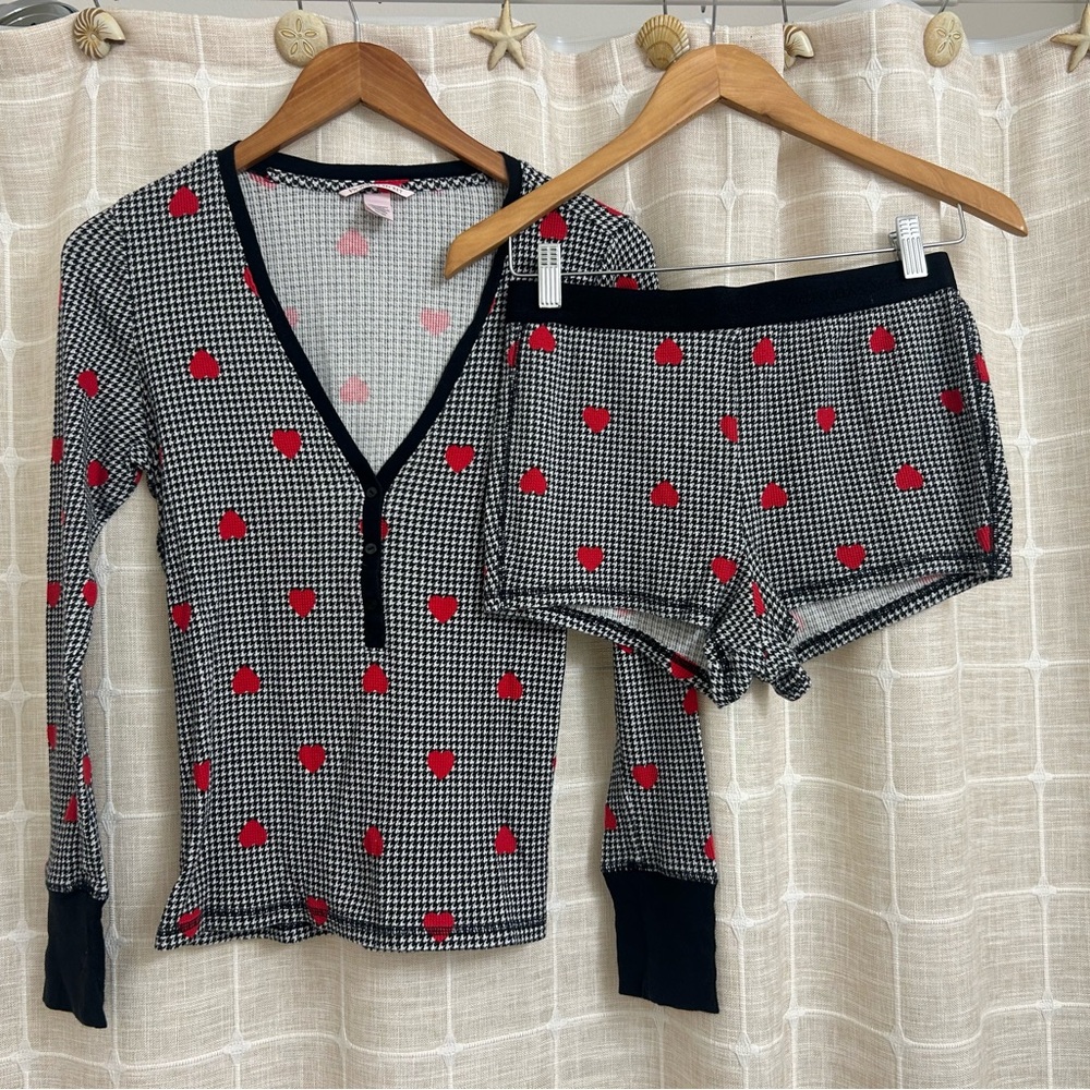 Victoria's Secret Black Red Heart Pajama Set S